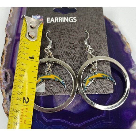 NFL Los Angeles Chargers Unisex Earrings J-Hook Logo Silver Tone 1 inch Hoop - Picture 4 of 8